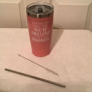Pink Tumbler with Straw and Brush